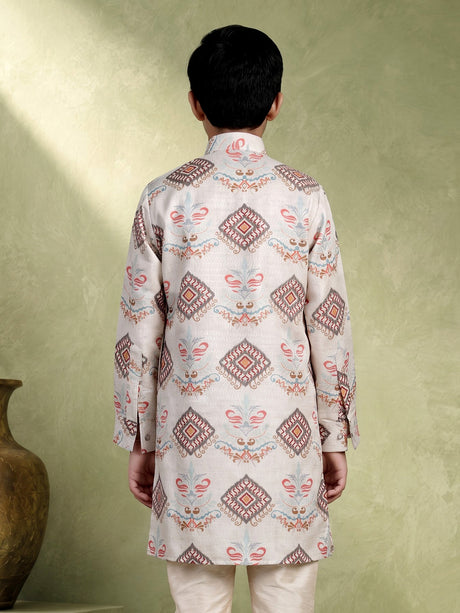 Off white ikat medallion boy kurta