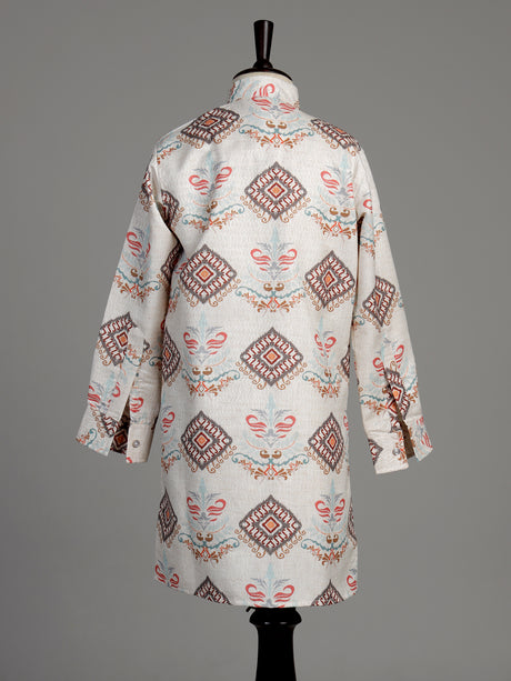 Off white ikat medallion boy kurta