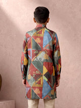 Multicolour geometric botanical boy kurta