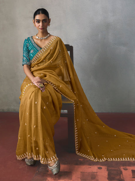 Mustard yellow radiant charm silk blend women saree