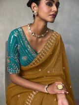 Mustard yellow radiant charm silk blend women saree
