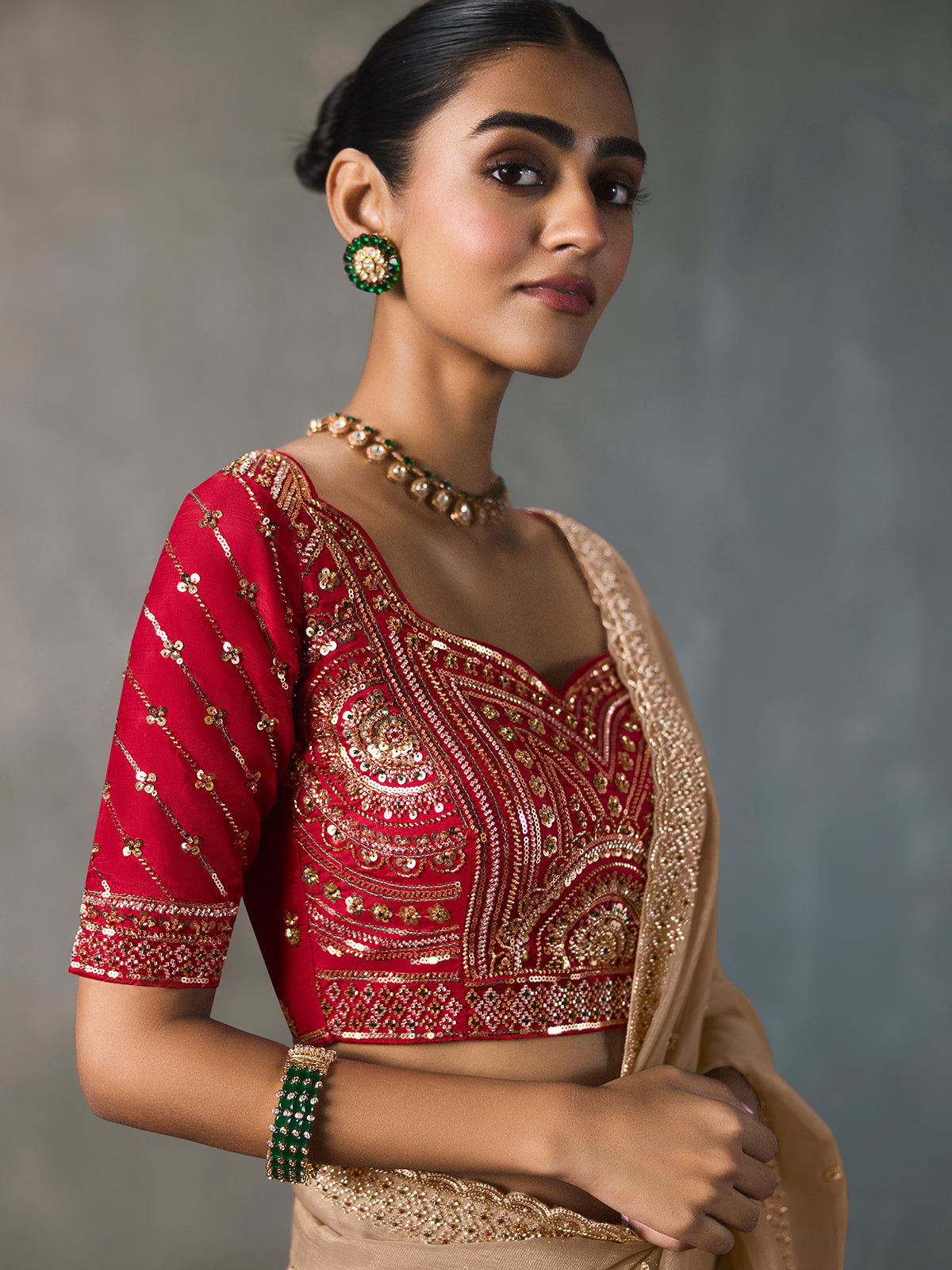Beige delicate artistry silk blend women saree