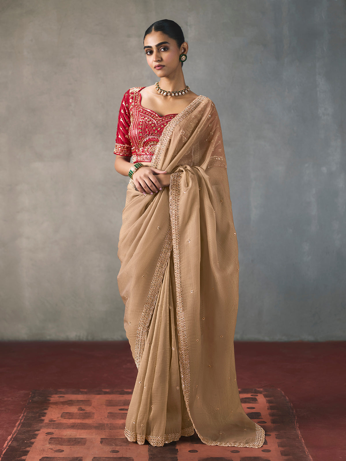 Beige delicate artistry silk blend women saree