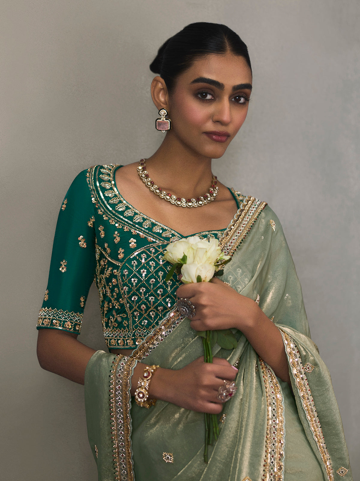Mint green refreshing sparkle silk blend women saree