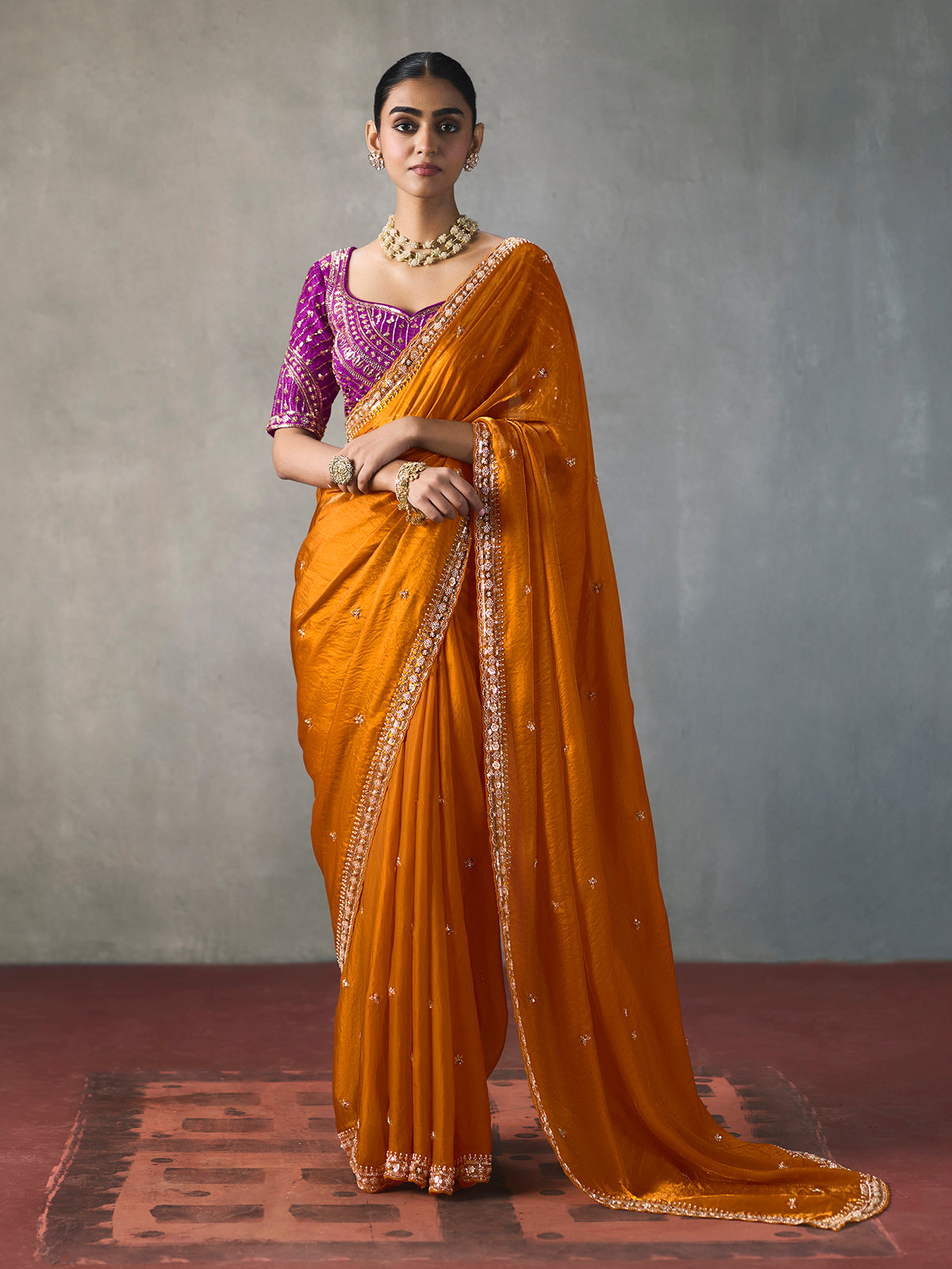 Rust gold luminous appeal silk blend women saree