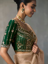 Beige classic contrast silk blend women saree