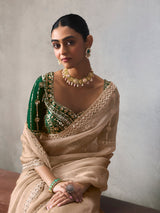 Beige classic contrast silk blend women saree