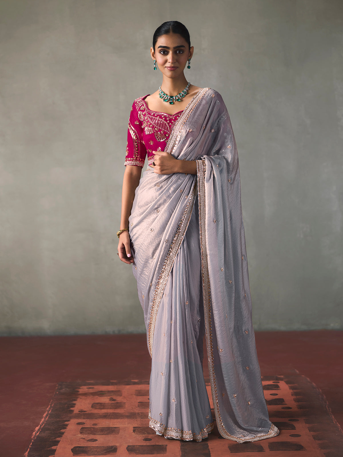 Silver statement shine silk blend women saree