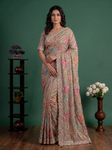 Coffee brown tissue silk saree with sequins and beadwork