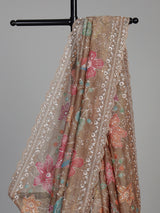 Coffee brown tissue silk saree with sequins and beadwork