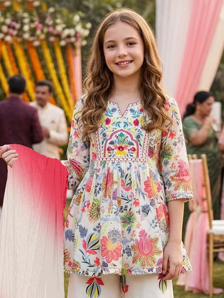 Multi colour artistic girls designer palazzo suit