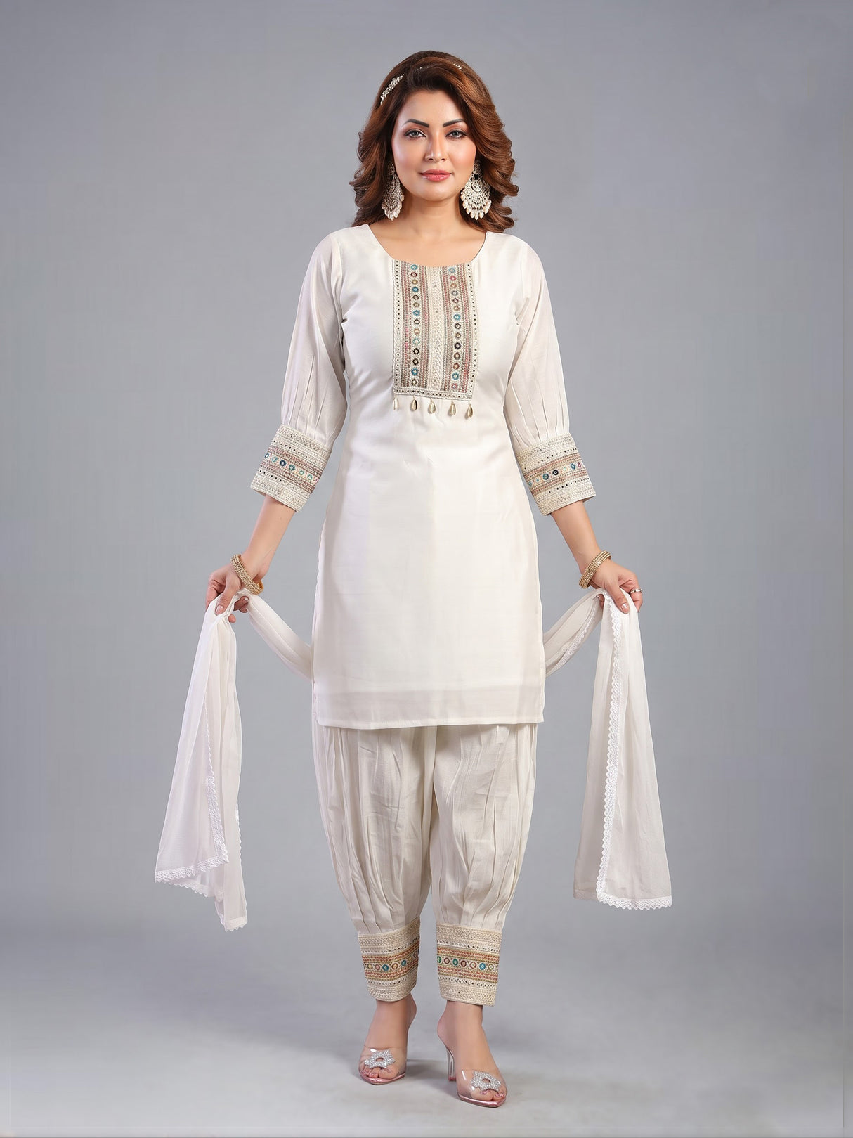White cotton dhoti suit for festival