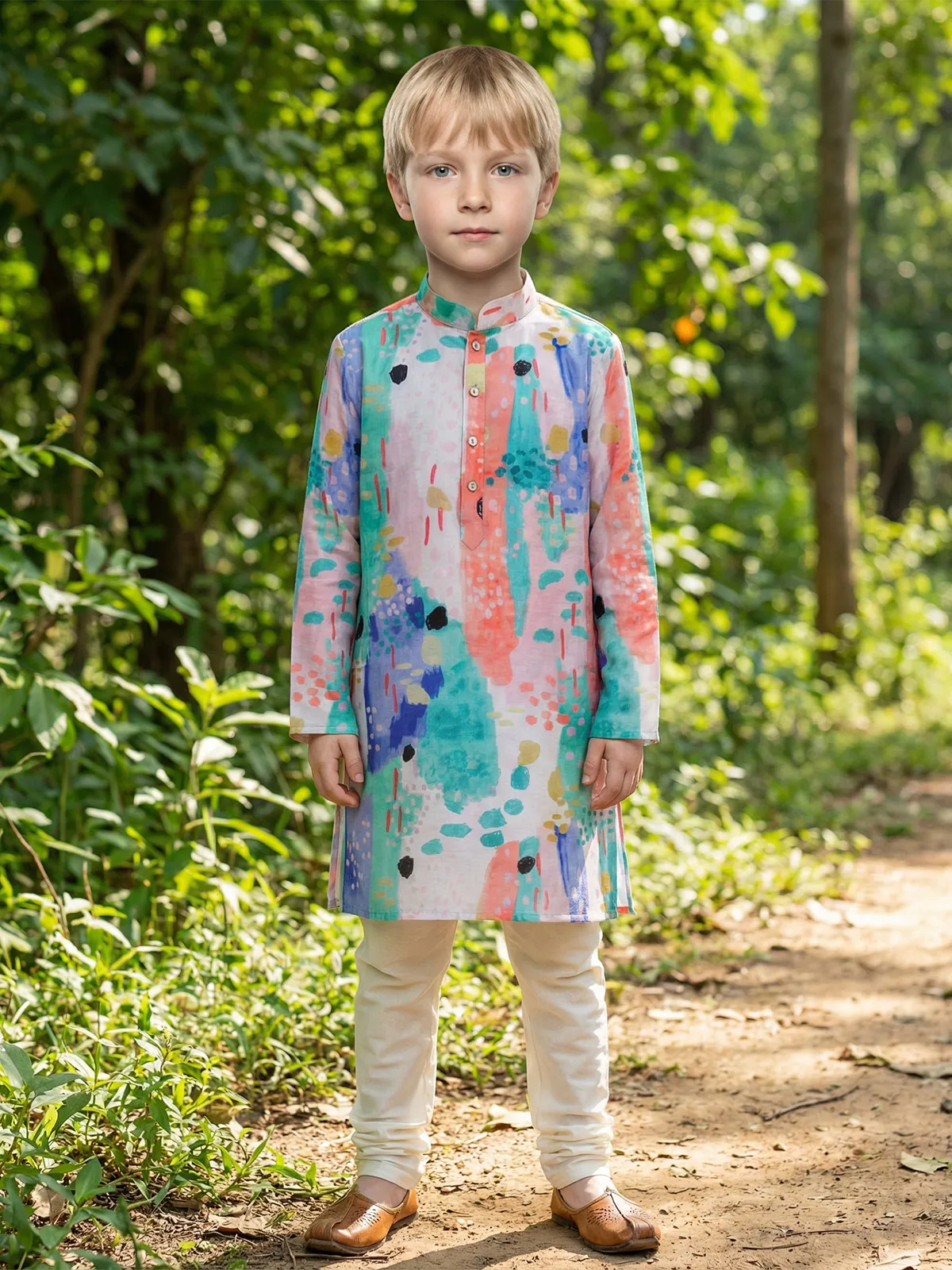 Multicolor printed silk kurta suit for festival wear
