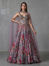 Lilac purple designer printed lehenga choli with sleeveless