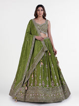 Lime green lehenga choli with silver scallops