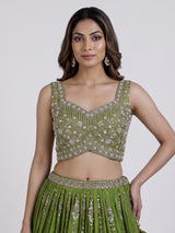 Lime green lehenga choli with silver scallops