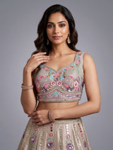 Beige mirror lehenga with pastel dupatta