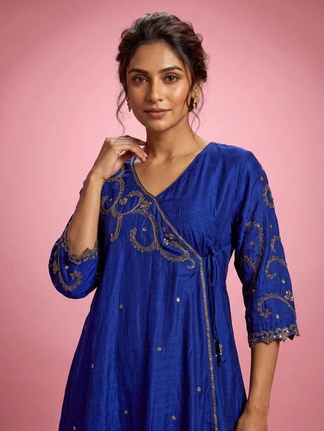 Royal blue silk anarkali salwar suit with gota zardosi embroidery dupatta