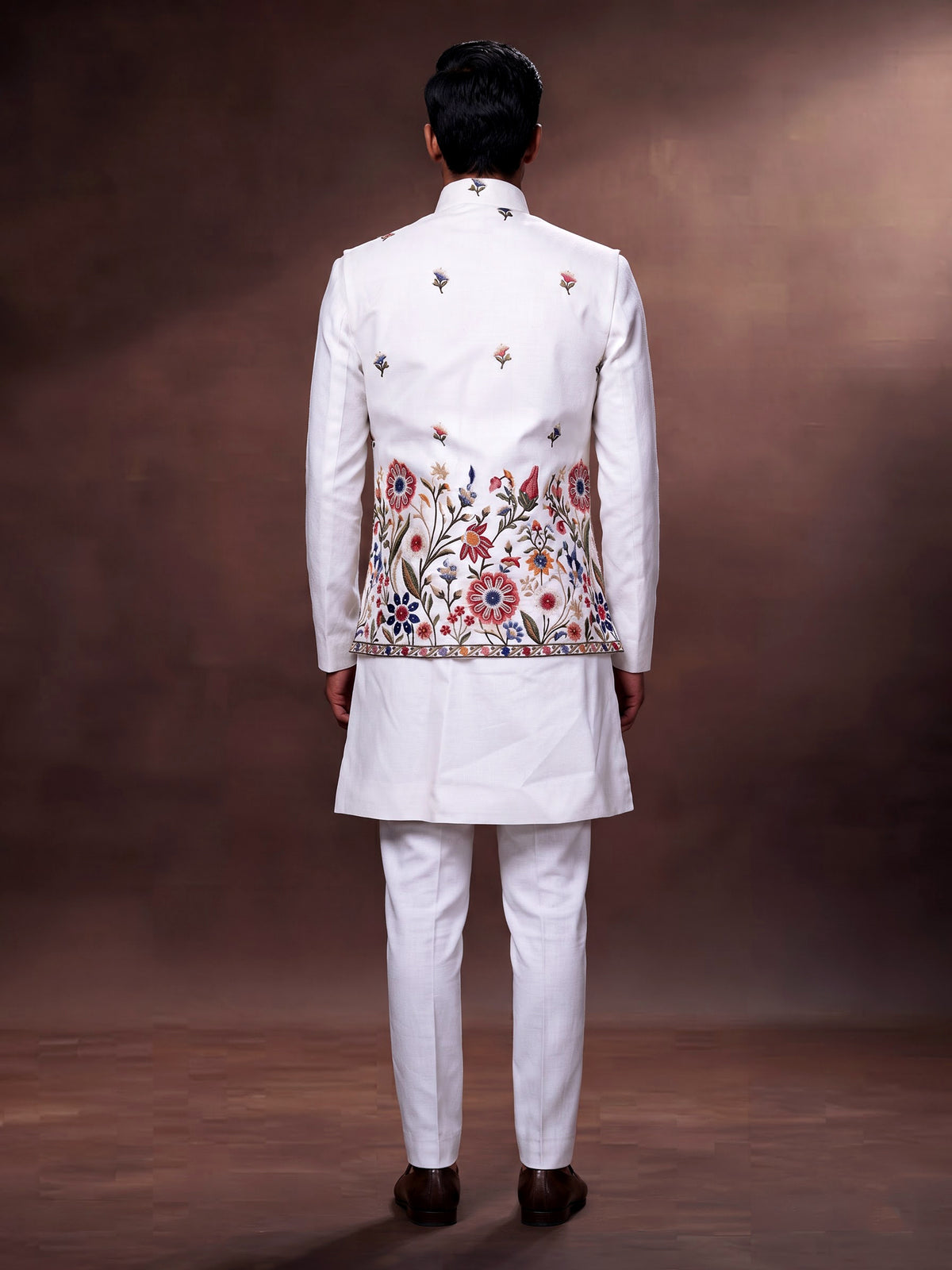 White botanical mens waistcoat set