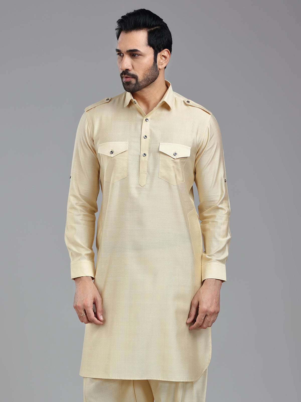 Almond beige full sleeve pathani kurta
