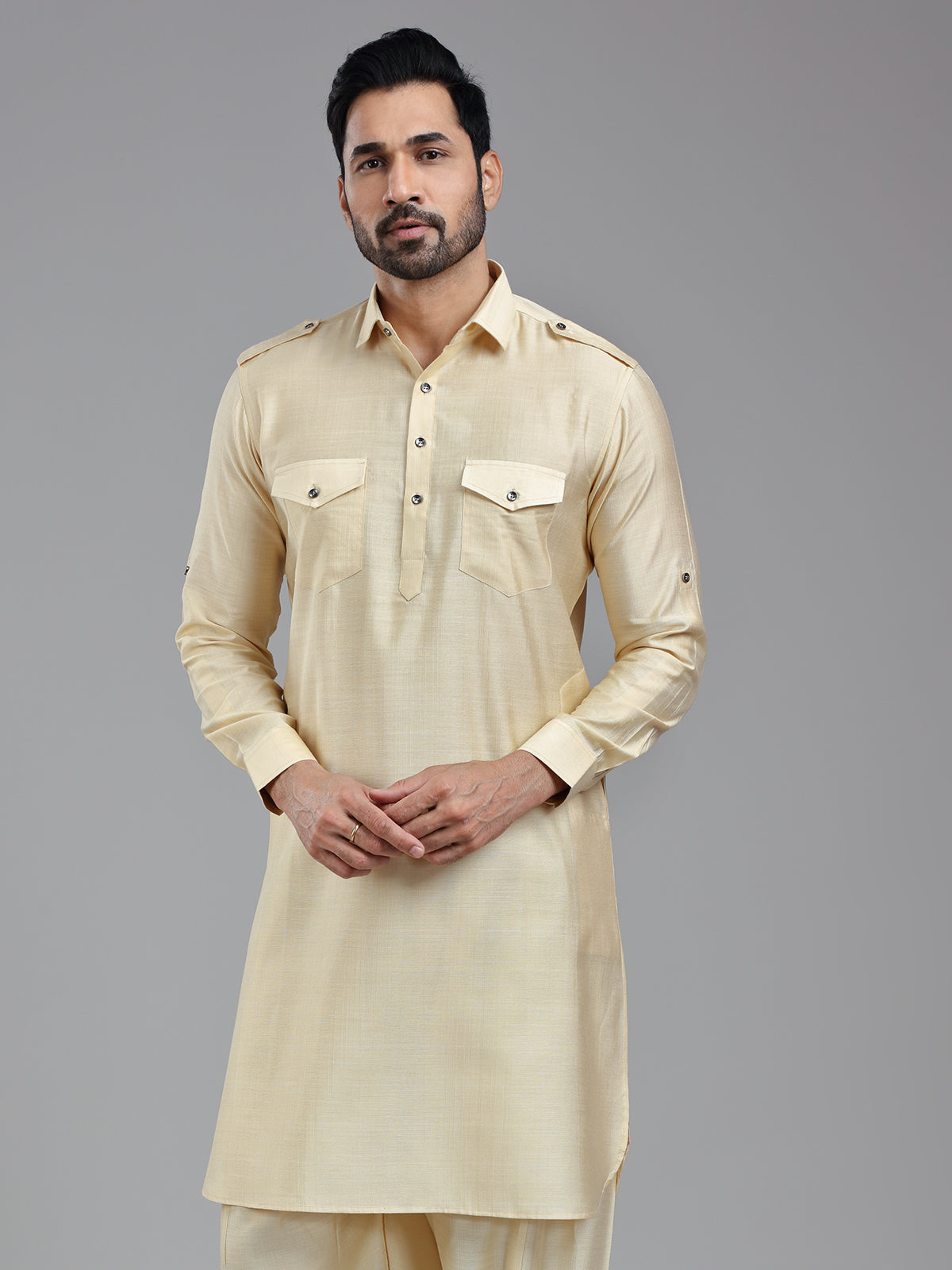 Almond beige full sleeve pathani kurta