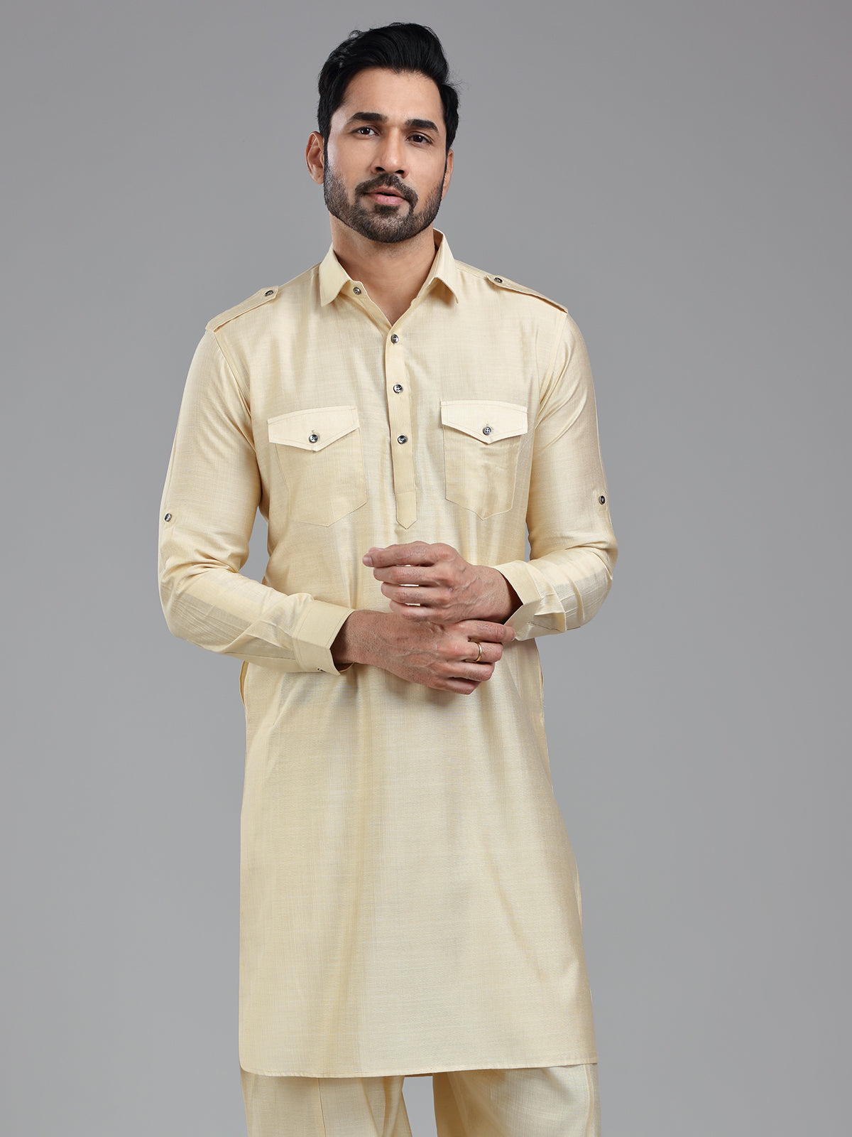 Almond beige full sleeve pathani kurta