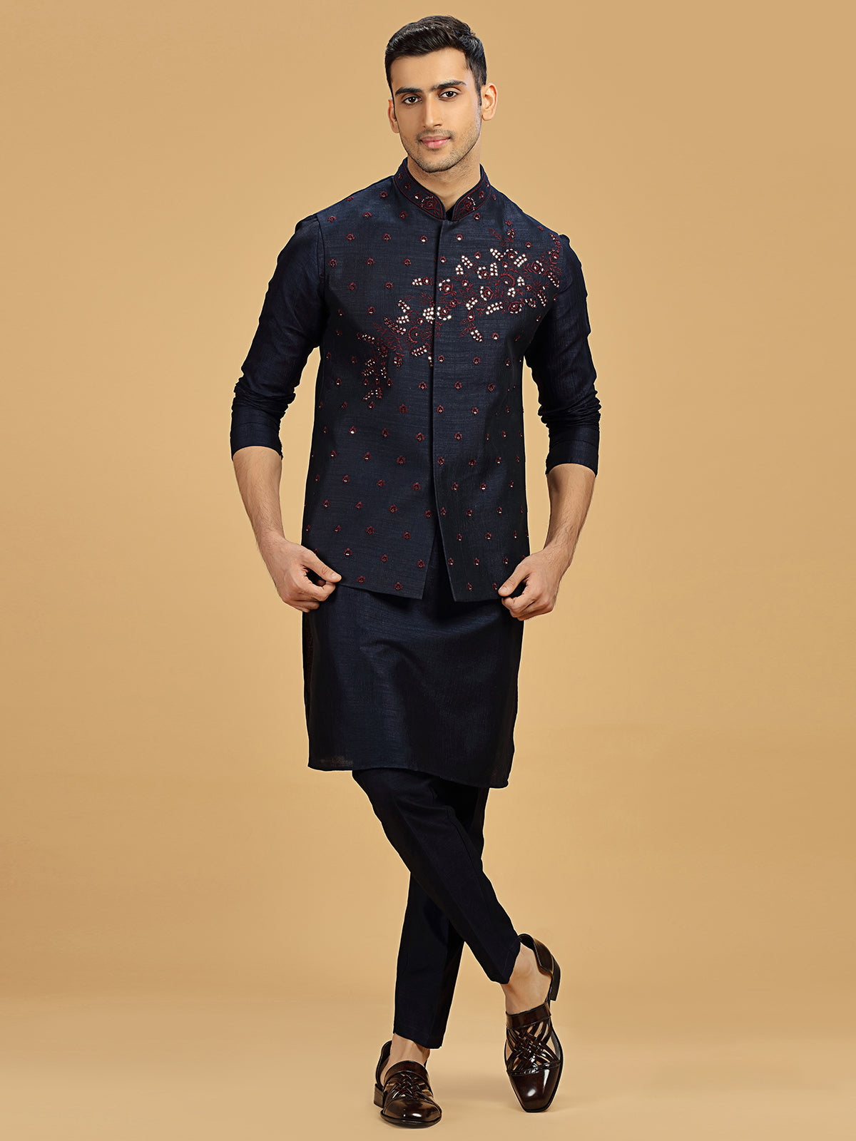 Amazing navy wedding look silk waistcoat set