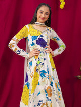Amazing white printed anarkali suit