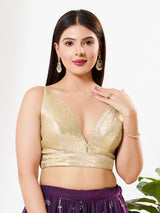 Antique gold sequins V neck sleeveless blouse