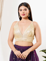 Antique gold sequins V neck sleeveless blouse