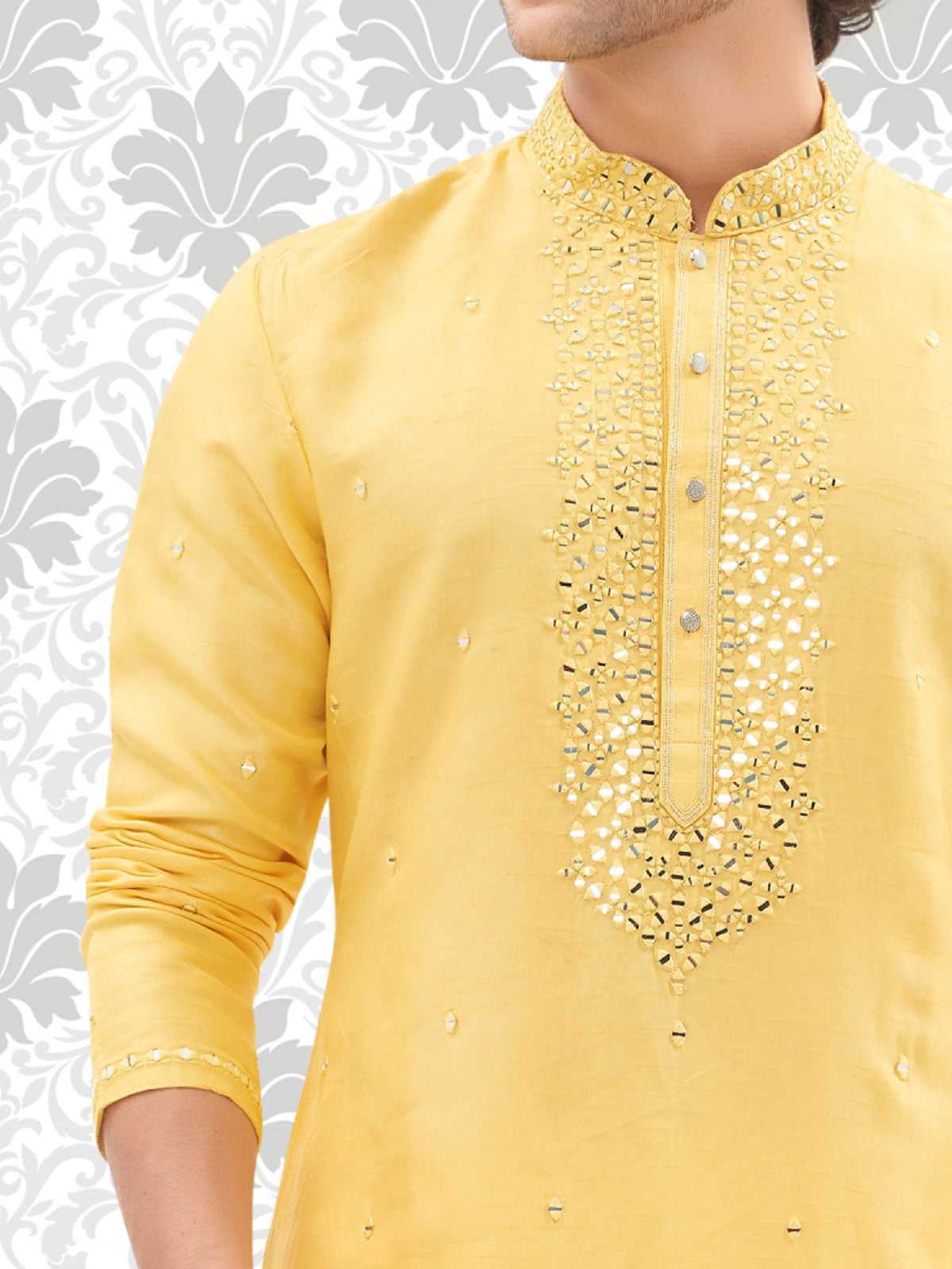 Awesome yellow cotton silk kurta set for men