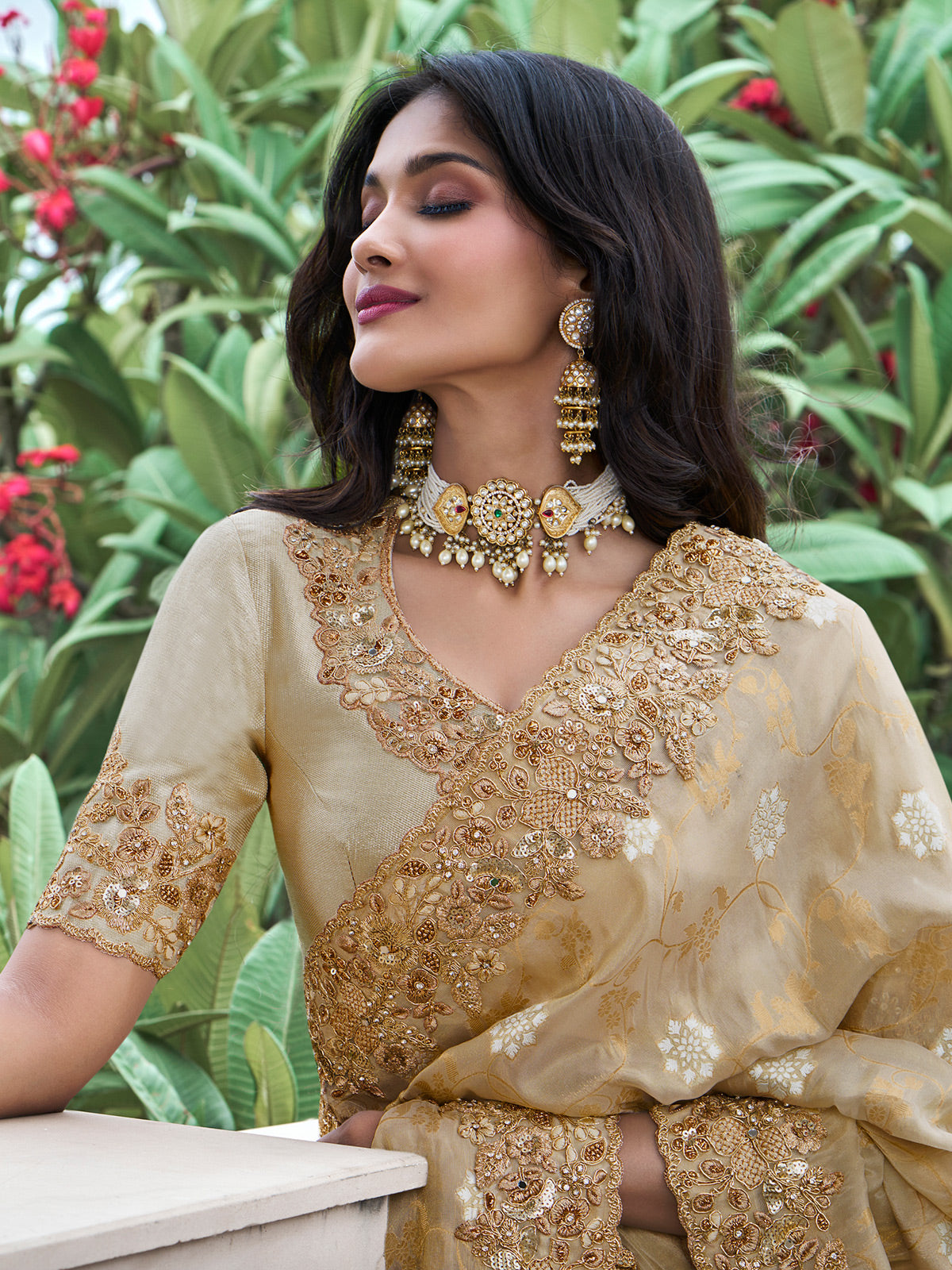 Beautiful golden saree in tissue silk