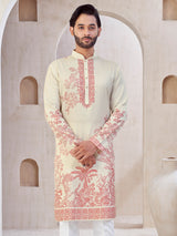 Beige cotton kurta pajama for festive wear