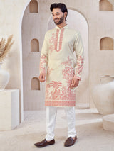 Beige cotton kurta pajama for festive wear