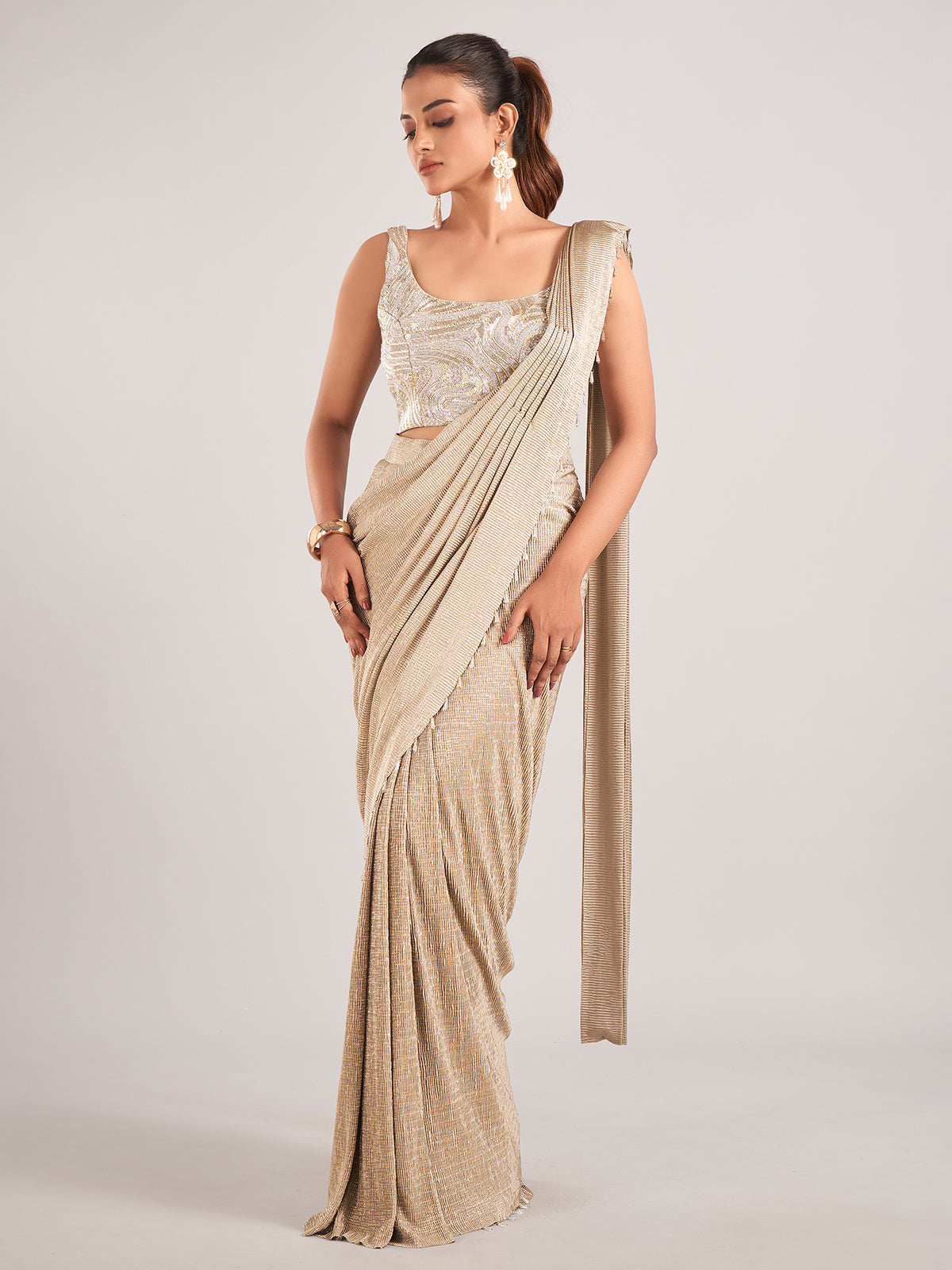 Beige designer ready to wear saree