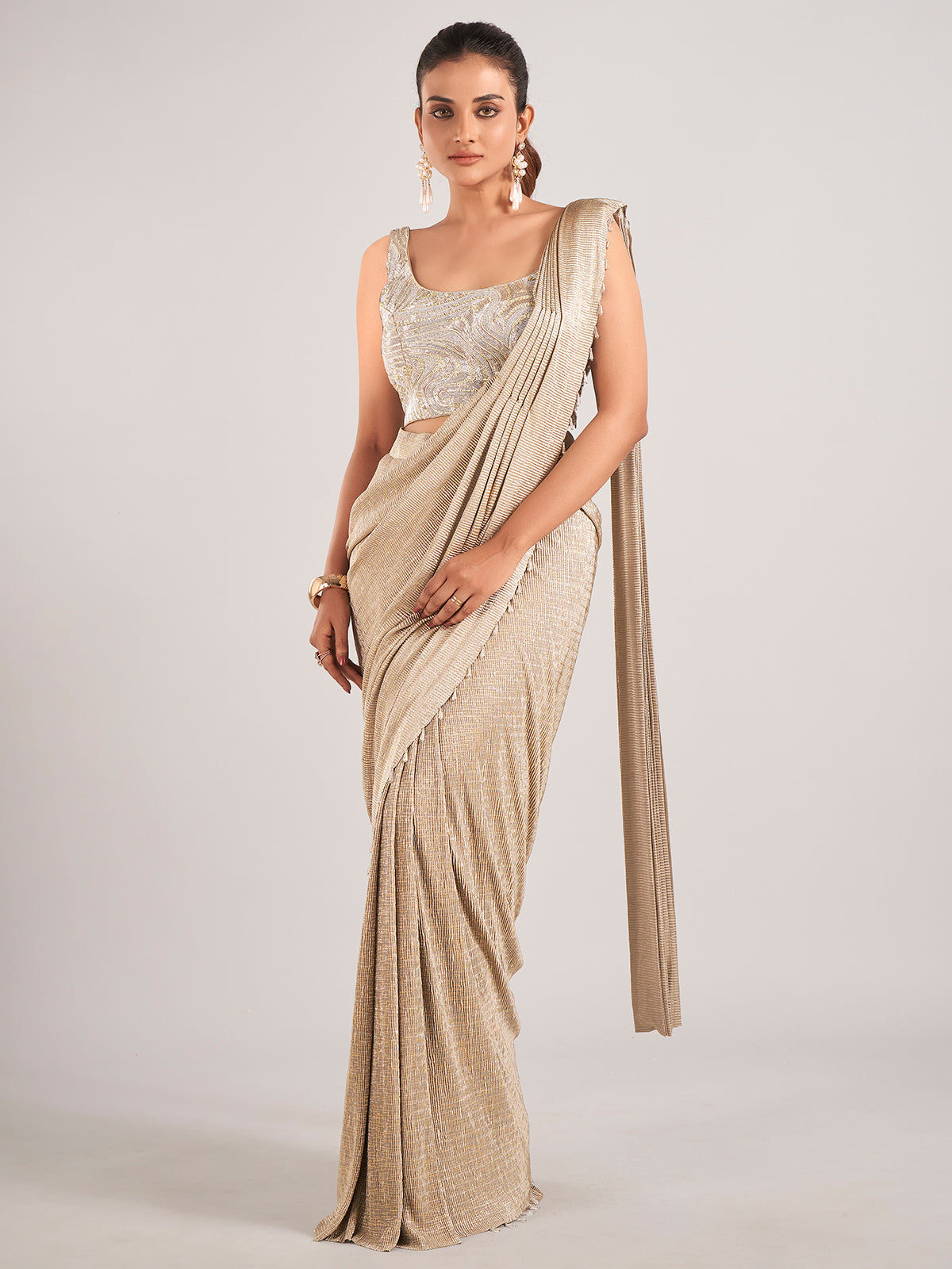 Beige designer ready to wear saree