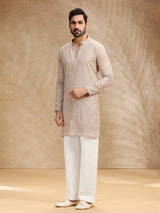 Beige georgette men kurta pajama with rich embroidery