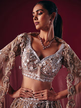 Beige net designer diamond lehenga choli