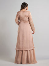 Beige pakistani designer silk palazzo suit