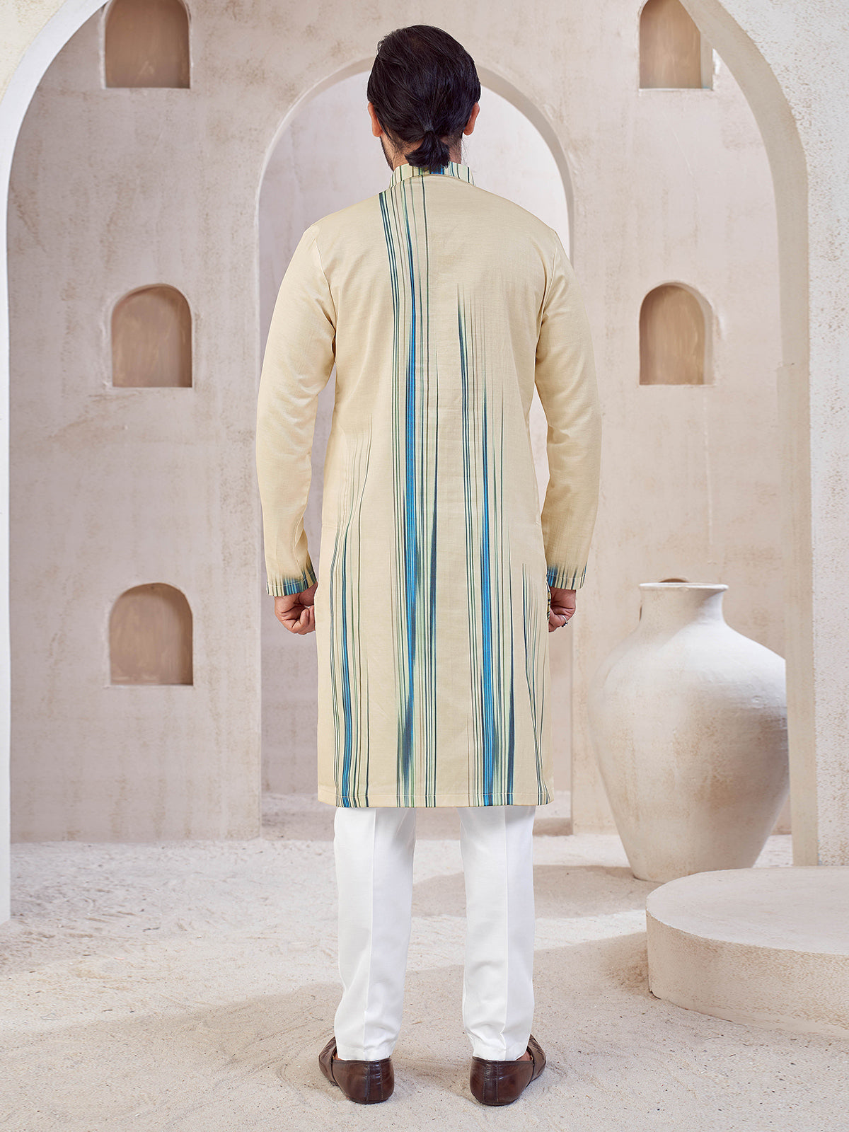 Beige shaded cotton kurta suit for men
