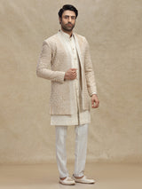 Beige silk indo western with embroidery jacket