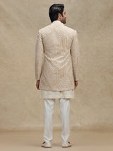 Beige silk indo western with embroidery jacket