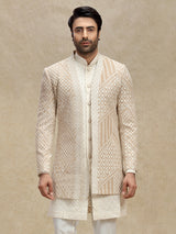 Beige silk indo western with embroidery jacket