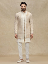 Beige silk indo western with embroidery jacket