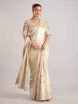 Beige silk saree with ready made blouse for women