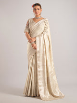 Beige silk saree with ready made blouse for women