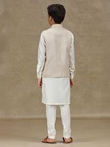 Beige silk wedding wear waistcoat set for boys