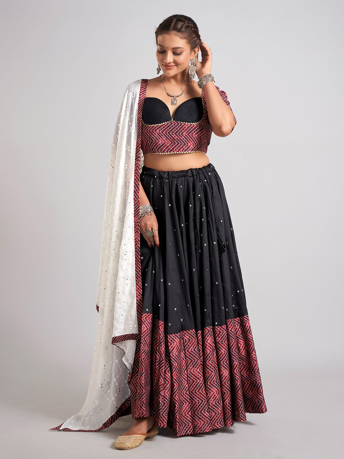 Black aabla and gota silk chaniya choli for navratri