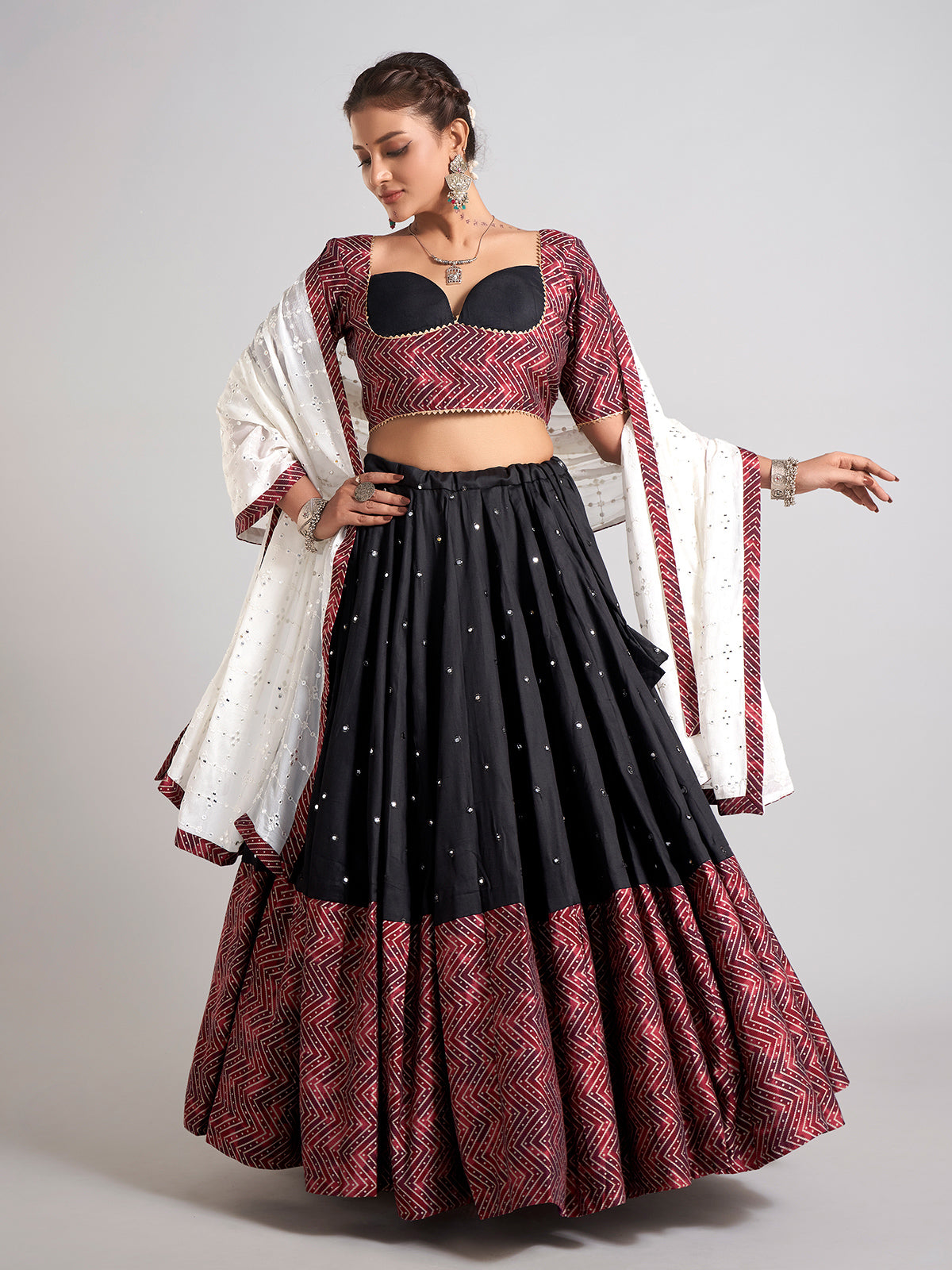 Black aabla and gota silk chaniya choli for navratri