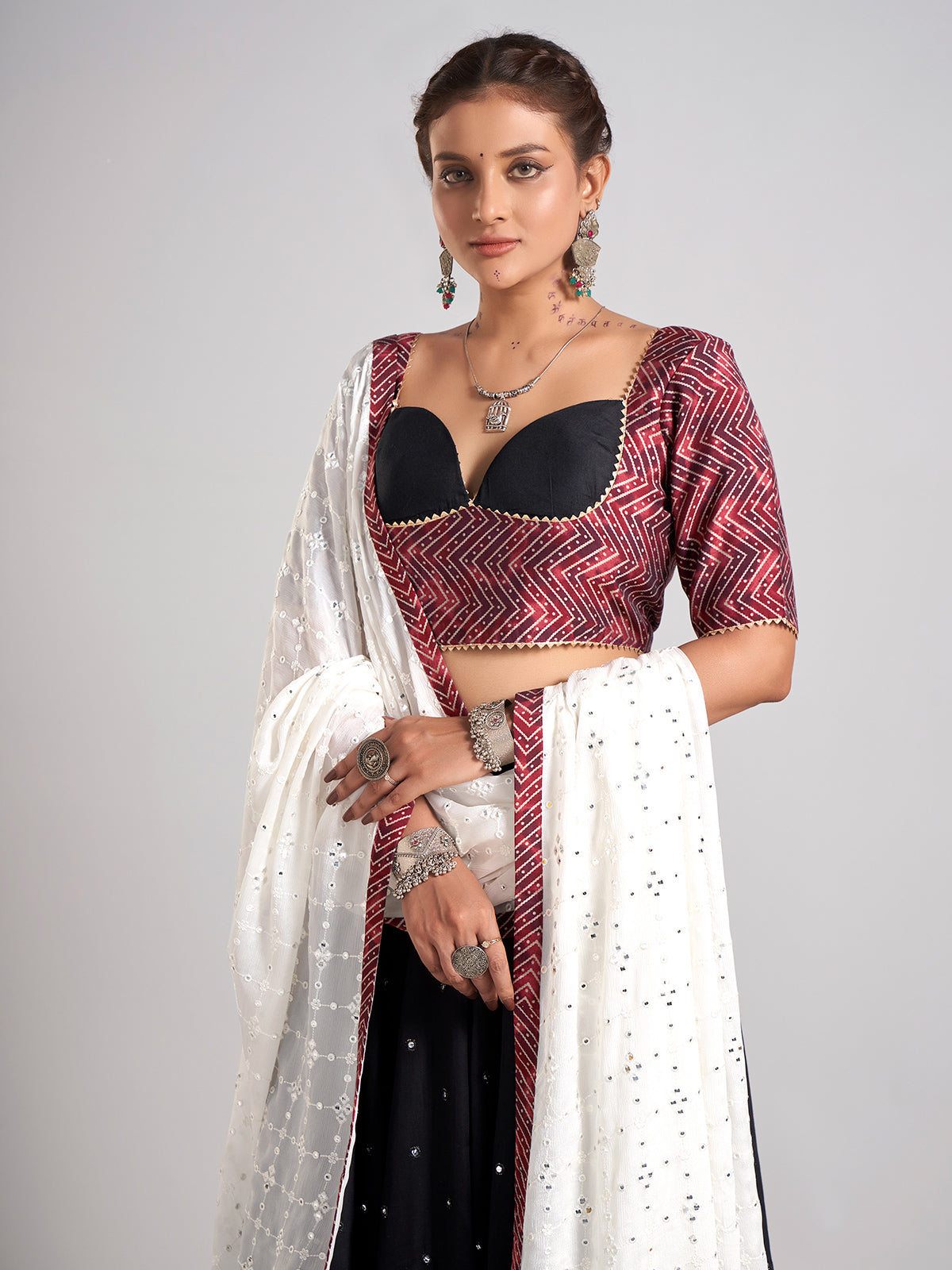Black aabla and gota silk chaniya choli for navratri